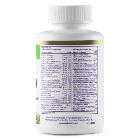 Earth’s Blend – Multivitamina com 48 Superfoods Orgânicos, Probióticos, Antioxidantes, Vitaminas A, B12, C, D, K2 – Superalimento Diário sem Ferro - Paradise Herbs