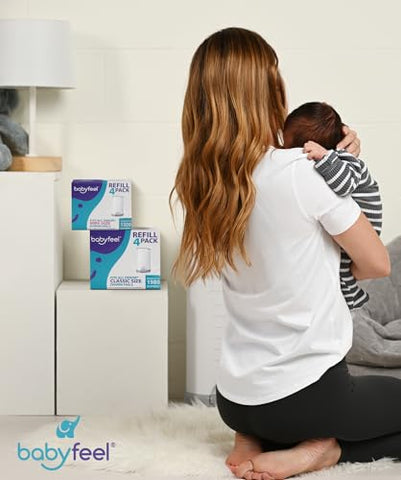 Babyfeel - Refis Compatíveis com DEKOR CLASSIC Diaper Pails | 4 Pacotes | Espessura Extra Exclusiva de 30%% | Refis para Lixeiras de Fraldas com Poderosa Eliminação de Odores | Fragrância em Pó | Capacidade de até