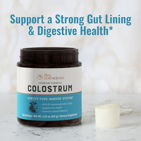 Pó de Colostro de Gado Criado a Pasto com Lactoferrina para Absorção de Ferro – Colostro Bovino, Suplemento para o Sistema Imunológico - Live Conscious