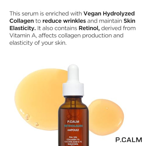 Ampola Retinolagen 30ml | Soro Vegano Sem Fragrância para Pele com Retinol, Colágeno Vegano, Bakuchiol | Cuidados com a Pele Coreanos Cruelty-Free - P.CALM
