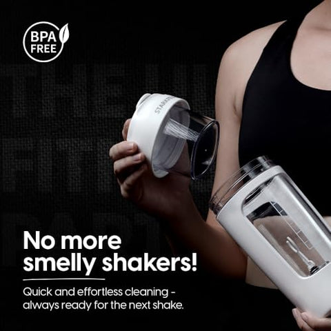 STARKFELD - Garrafa Agitadora de Proteína | 7000 RPM | Misturador de Proteína para Shake Cremoso Perfeito | Inclui Cápsula de Suplemento | Copo Agitador de Tritan Livre de BPA | Garrafa de Liquidificador Recarregável USB-C | 600 ml