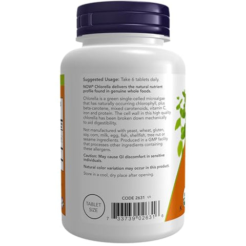 Suplementos, Chlorella Orgânica 500 mg com Clorofila natural, Beta-Caroteno, Carotenoides mistos, Vitamina C, Ferro e Proteína, 200 Comprimidos - NOW Foods