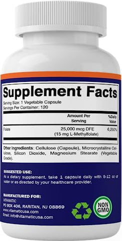 Methyl Folate 15mg – 120 Cápsulas Vegetais – Alta Potência Otimizada e Ativada – Folate Metabolicamente Ativo - Vitamatic