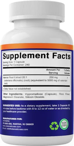 Raiz de Valeriana 5000 mg Equivalente por Cápsula – Extrato Concentrado 20X de 20:1 250mg – 240 Cápsulas - Vitamatic