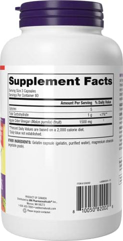 Cápsulas de Vinagre de Maçã com A Mãe, 1.500 mg por Porção, Alta Potência, 240 Cápsulas, Suporte Natural à Digestão, Não-OGM, Sem Glúten, Laticínios - Webber Naturals