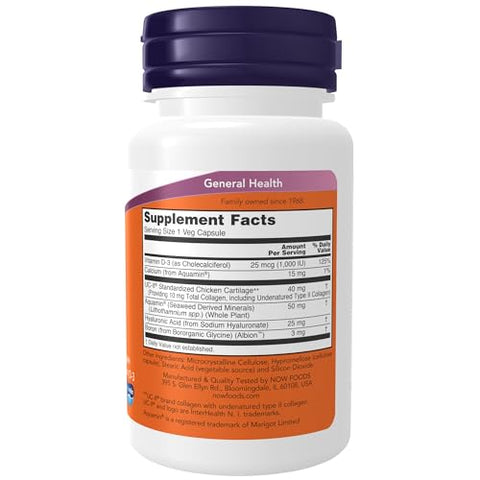 UC-II Advanced Joint Relief com Colágeno Tipo II Não Desnaturado, Ácido Hialurônico, Boro, Vitamina D-3, 60 Cápsulas Vegetais - NOW Foods