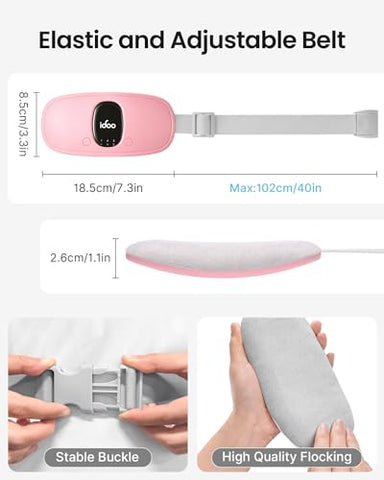 Aquecedor iDOO para Cólicas Menstruais, Alívio de Cólicas Menstruais, Cinto de Aquecimento Elétrico Portátil para Costas e Barriga, Elegível para FSA HSA, 3 Níveis de Calor e 3 Modos de Massagem