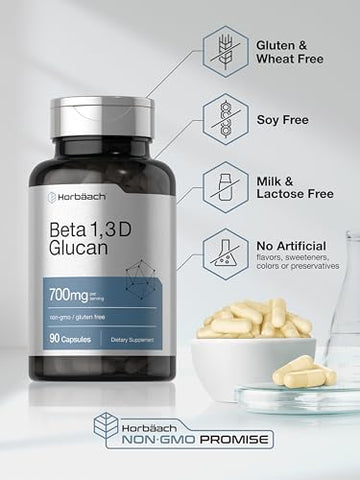 Beta Glucan 1 3D 700 mg | 90 Cápsulas | Beta 1,3, 1,6 D Glucan | Suplemento Sem OGM, Sem Glúten | Marca Horbäach - Horbäach