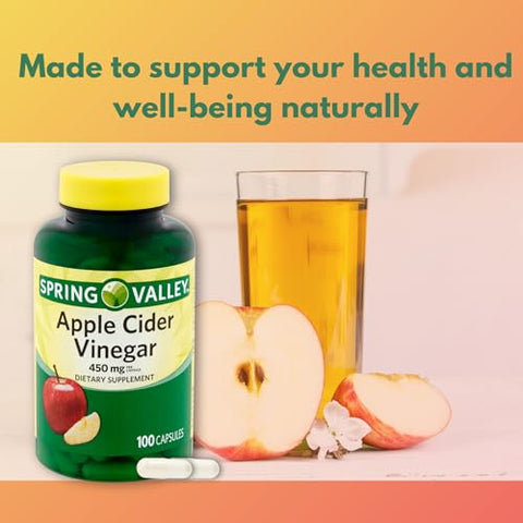 FUSION SHOP STORE Smart choices,meaningful life! - Spring Valley Cápsulas de Vinagre de Maçã – 450 mg 100 un Melhora Digestão Energia e Imunidade (Pacote de 1)