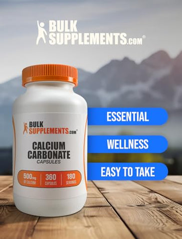 com Cápsulas de Carbonato de Cálcio – Suplemento de Carbonato de Cálcio, 500mg de Cálcio – Suplemento de Cálcio, Sem Glúten, 2 Cápsulas por Porção, 360 Cápsulas - BulkSupplements