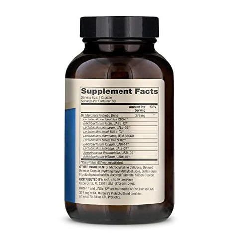 Probióticos Completos (70 Bilhões UFC) 90 Porções (90 Cápsulas), Auxilia a Saúde Digestiva, Livre de Transgênicos, Sem Soja, Sem Glúten - Dr. Mercola
