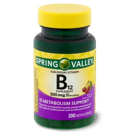 FUSION SHOP STORE Smart choices,meaningful life! - Sublingual B12 500 mcg – Spring Valley 500 mg Sabor Cereja 200 comprimidos (Pacote de 1) – Fusion Shop Store