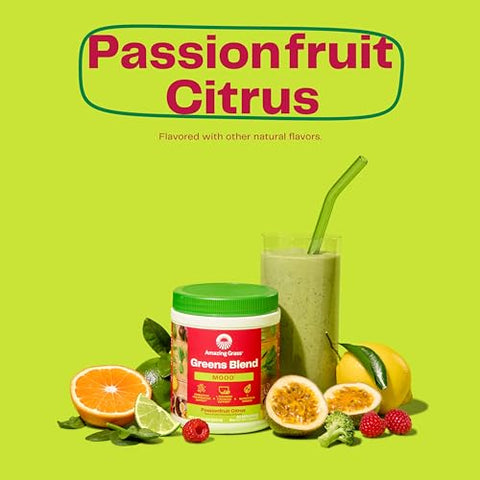 Greens Blend Mood: Super Greens em Pó para Smoothie – Mix para Melhorar o Humor e Relaxar – 200g - Amazing Grass