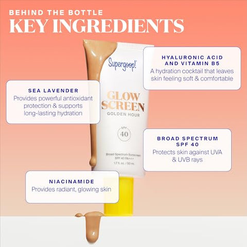 Glowscreen SPF 40 – Primer Solar Iluminador com Ácido Hialurônico e Vitamina B5 | Proteção Solar + Hidratação | 40g - Supergoop!