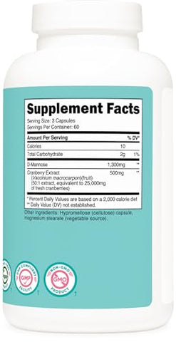 D-Mannose com Extrato de Cranberry para Mulheres 1300mg 180 Cápsulas – Compre Agora! - Nutricost