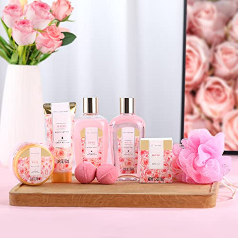 spa luxetique - Conjunto de Presente para Mulheres, Spa Luxetique Banho para Mulheres, 8 Pçs Cesta de Spa de Rosa Inclui Banho de Espuma, Gel de Banho, Loção Corporal, Presentes de Aniversário de Spa, Presentes do Dia das Mães para Mamãe