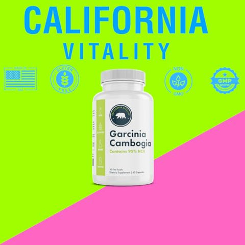 California Vitality - Garcinia Cambogia 95% HCA 60 Cápsulas com Cromo – Fabricado nos EUA, Vegano, Não-OGM, Sem Glúten e Sem Laticínios | Garcinia Cambogia 95% HCA 60 Cápsulas com Cromo – EUA, Vegano, Não-OGM, Sem Glúten e Sem Laticínios
