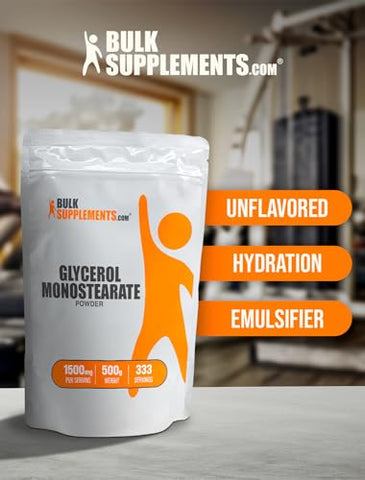 com Glicerol Monostearate em Pó – Suplemento de Glicerol, Fonte de Energia – Grau Alimentício, Sem Glúten, 1500mg por Porção, 500g (1.1 lbs) (Embalagem de 1) - BulkSupplements