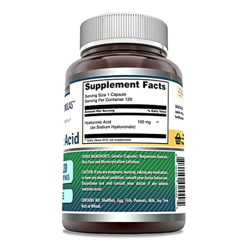 Amazing Nutrition - Amazing Formulas Ácido Hialurônico 100 Mg Cápsulas | Não-OGM | Sem Glúten | Fabricado nos EUA (1 Pacote, 120 Unidades)