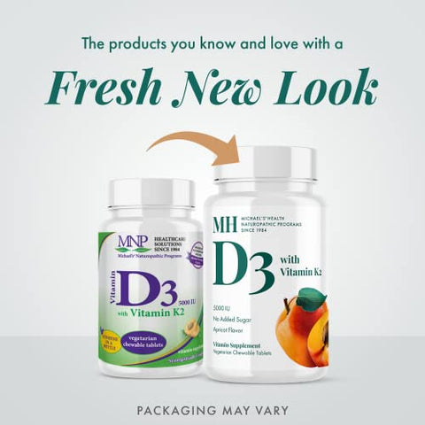 MICHAEL'S - Vitamina D3 com K2 – 90 Comprimidos Mastigáveis Sabor Damasco – Esquelética – Programas Naturopáticos de Saúde MICHAEL’S