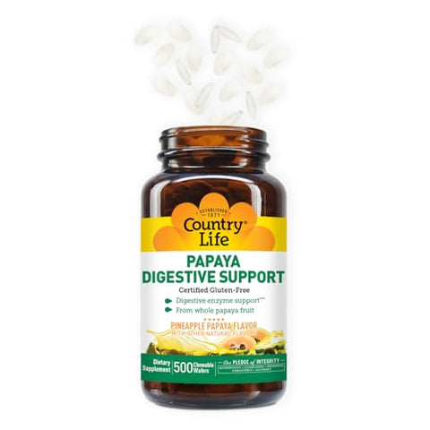 Enzimas de Mamão Mastigáveis para Suporte à Digestão – Abacaxi Natural | 60 comprimidos - Country Life