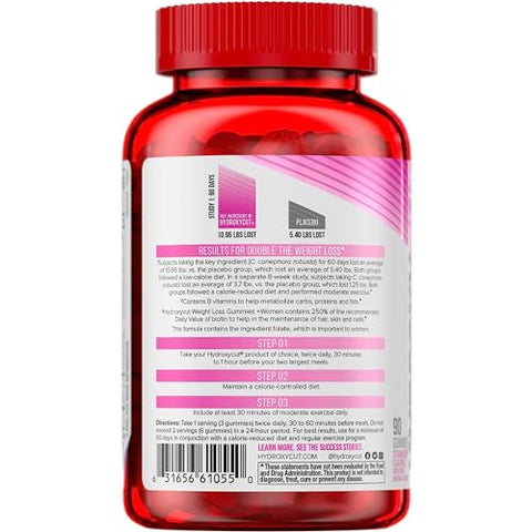 Gummies Mulheres, Morango – 99% Livre de Cafeína – Suporta Cabelo, Pele – 60 gomas - Hydroxycut