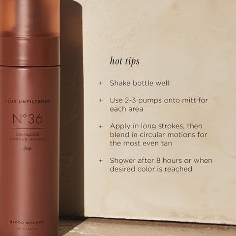 Lux Unfiltered - Lux Unfiltered N°36 Mousse Autobronzeador Supernatural DEEP em Espuma de Laranja Sangue, Bronzeado Falso Rápido e Imediato, Autobronzeador