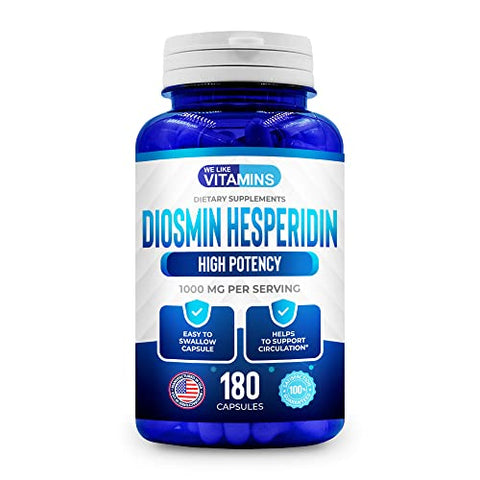 Diosmin Hesperidina 1000mg – 180 Cápsulas – Suplemento de Diosmina e Hesperidina – Auxilia na Circulação Saudável, Veias, Capilares - We Like Vitamins