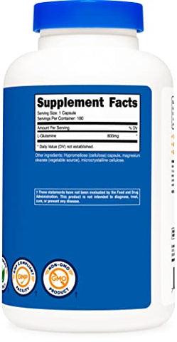 L-Glutamina 800mg, 180 Cápsulas (2 Frascos) – Aumente sua performance! - Nutricost