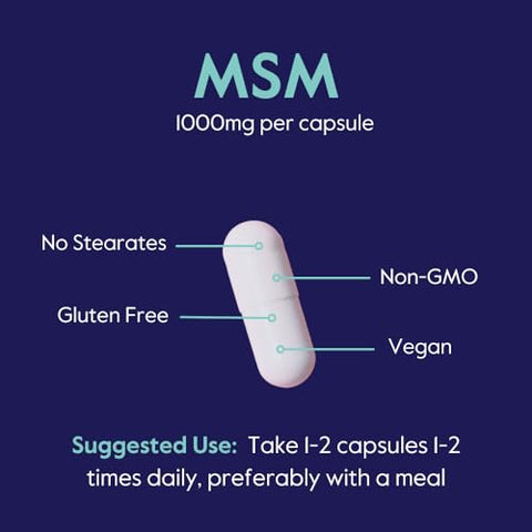 MSM 1000mg com OptiMSM (240 Cápsulas) – Sem Estearatos – Livre de GMO – Livre de Glúten – Suporte para Articulações - BESTVITE
