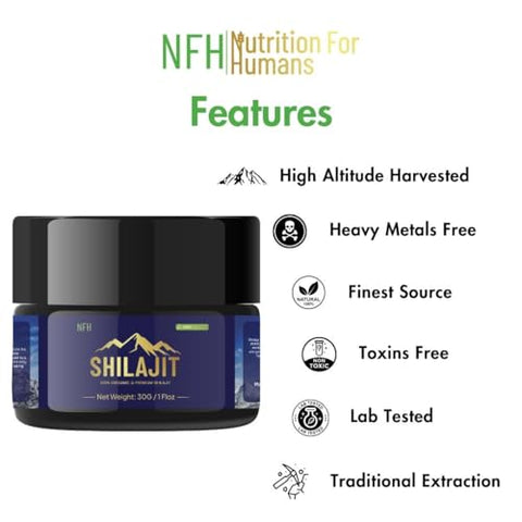 NFH Nutrition For Humans - NFH Resina Orgânica de Shilajit Puro do Himalaia | Suporte à Vitalidade | 100% Natural | 30g