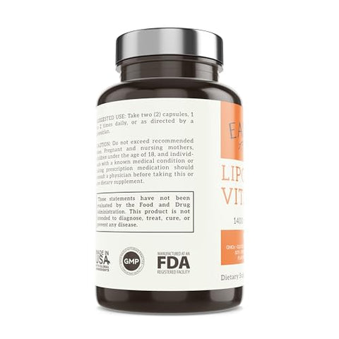EARTHEN supplements - EARTHEN Liposomal Vitamina C | Ingredientes Orgânicos | 1400MG Por Porção | 180 Cápsulas – 90 Porções | Não OGM | Solúvel em Gordura – Alta Absorção Antioxidante