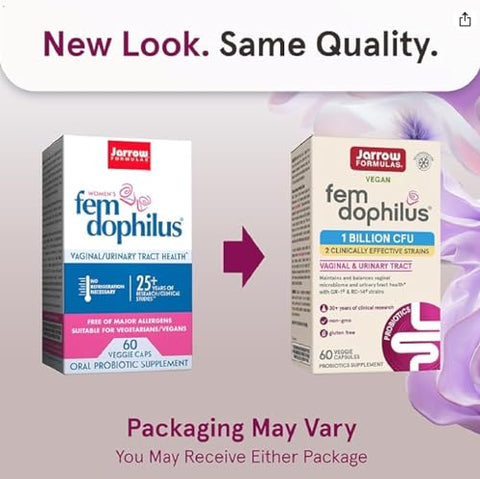 Jarrow - Formulas Fem-Dophilus – 1 Bilhão de Organismos por Porção – 60 Cápsulas Vegetais – Probiótico Feminino – Saúde do Trato Urinário – Até 60 Porções