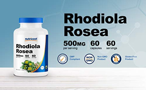 Rhodiola Rosea 500mg – 60 Cápsulas Vegetarianas – Livre de Glúten e Não-OGM – Suplemento de Rhodiola Rosea - Nutricost