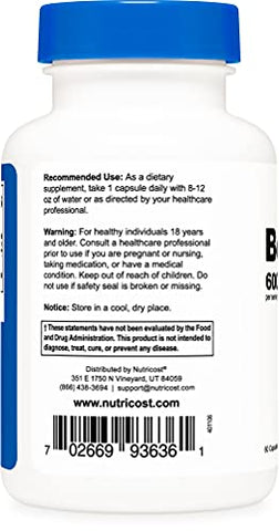 Berberine HCl 600mg – 60 Cápsulas (2 Frascos) – Livre de Glúten, Cápsulas Vegetarianas, Não-OGM - Nutricost