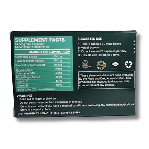 HEALTH FIXER - Male Ultra Pro Stamina, Power, Vitality, Endurance and Drive – 10 Cápsulas | Aumente sua Potência Masculina | Produto de Alta Performance