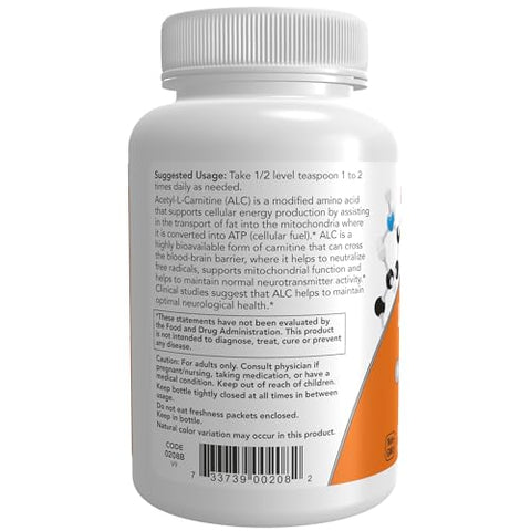 Suplementos, Pó de ALC (Acetil-L-Carnitina), Função Cerebral e das Células Nervosas*, 85g - NOW Foods