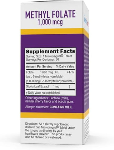 Methylfolate 5-MTHF 1000 mcg – Comprimidos MicroLingual de Dissolução Rápida, 60 un, Forma Biologicamente Ativa de Folato, Saúde Cardiovascular, Metabolismo Energético - Superior Source