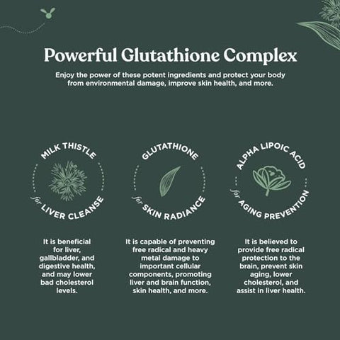 Nature Bound - Glutathione Skin Whitening Pills – GSH Puro 500 mg com Extrato Natural de Cardo de Leite Silymarin – Suporte Antioxidante ALA – Reforça o Sistema Imunológico por