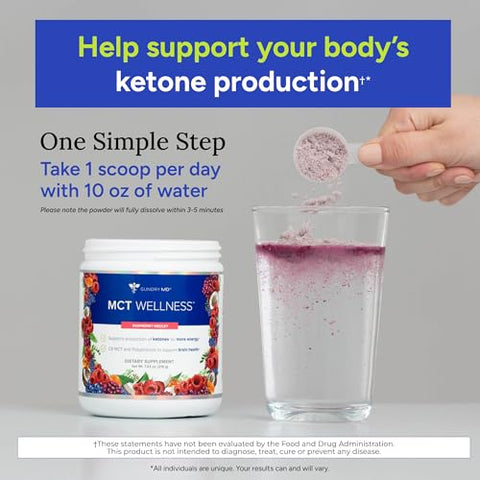 MCT Wellness Powder – Energia, Produção de Cetonas e Saúde Cerebral – Keto Friendly, Sem Açúcar (30 Porções) (Raspberry Medley) - Gundry MD