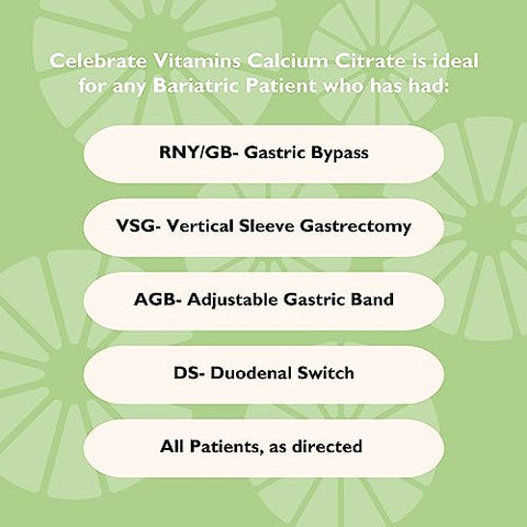 Celebrate Bariatric Supplements - Celebrate Vitamins – Comprimido não mastigável de Citrato de Cálcio Plus com Vitamina D3 e Magnésio, 1200mg, Sem Açúcar