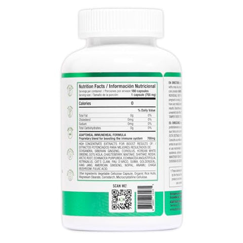 ADAPTOHEAL - Immuneheal – Adaptogen, Reforço do Sistema Imunológico com Schisandra Chinensis, Ginseng e Extrato de Cogumelo (180 Cápsulas)