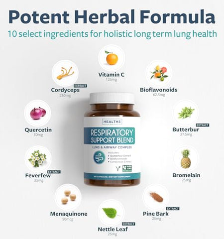 Healths Harmony - Suplemento de Suporte Respiratório (6 Meses de Fornecimento) Limpeza Profunda dos Pulmões para Brônquios – Marca em Destaque