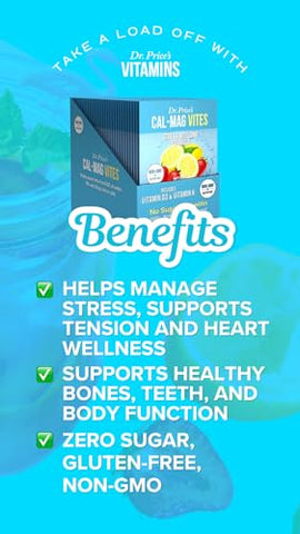 Dr. Price's Vitamins - Dr. Price’s Vitamins Cal-Mag Vites – Pó de Cálcio e Magnésio para Homens e Mulheres | 30 Pacotes | Vitamina K, D, Suplemento Mineral | Bebida Natural Relaxante para Aliviar o Estresse | Sem Açúcar