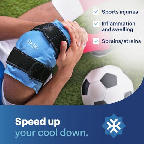 Ice Pack para Alívio da Dor no Joelho, Envoltório de Gelo em Gel Reutilizável para Lesões nas Pernas, Inchaço, Cirurgia de Substituição do Joelho, Terapia de Compressa Fria para Artrite, Ruptura do Menisco e LCA Azul - REVIX