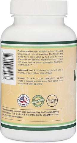 Double Wood Supplements - Cápsulas de Folha de Verbascum 10.000mg (Extrato de Folha de Verbascum 10:1, Equivalente a 10.000mg de Folhas de Verbascum) 180 Cápsulas Veganas Seguras para os Pulmões e Respiratório