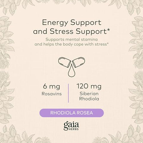 Rhodiola Rosea – Suplemento de Suporte ao Estresse Tradicionalmente para Apoiar Resistência e Resistência Saudáveis – com Extrato de Raiz de Rhodiola Siberiana – 60 ml Líquido Vegano - Gaia Herbs