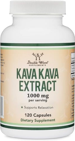 Double Wood Supplements - Cápsulas de Kava Kava 1.000mg por Porção, 120 Unidades (Extrato de Raiz de Kava Potente com 3-5%% de Kavalactonas) Extrato de Raiz de Kava em Pó para Relaxamento (Sem OGM, Adequado para Veganos) por Double Wood