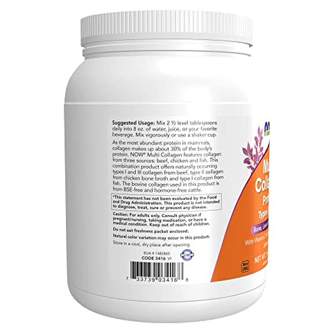 Suplementos, Proteína de Colágeno Multi Tipos I, II – 100g - NOW Foods