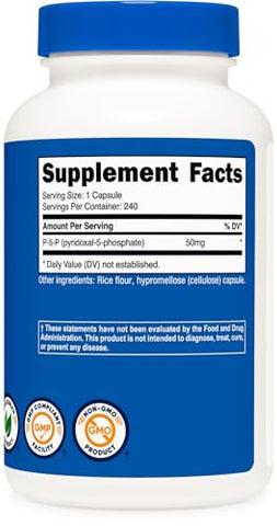 P5P Vitamina B6 50mg, 240 Cápsulas (Piridoxal-5-Fosfato) – Vegetariano, Não-OGM, Sem Glúten - Nutricost